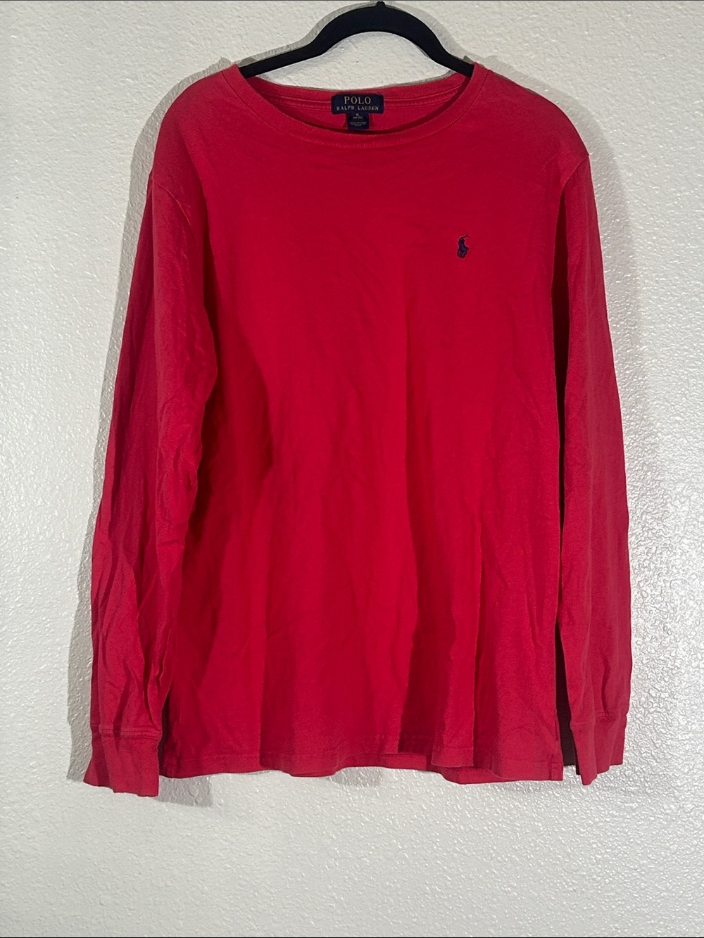 Boy’s Polo by Ralph Lauren Red Long Sleeve Crewneck with Navy Pony - Picture 2 of 4